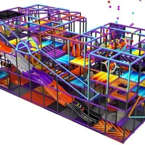 Custom Interactive Indoor Playground 8073 Sqft by Funtrek Global - interactive playground equipment with obstacle pillars, punching sticks, mesh tunnels, slides, trampolines, air blowers, V-shaped passages, ocean ball pools for kids aged 5-12 years