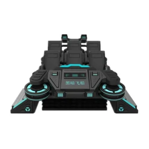 9D Virtual Reality Cinema Simulator by Funtrek Global - multiple person VR arcade game machine with 6 seats and blue lighting