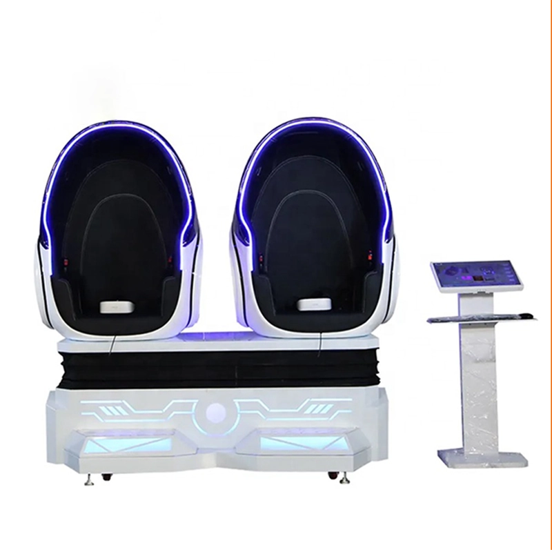 Best 2-Seat VR Egg Chair virtual reality platform indoor playground VR simulator by Funtrek Global - dual seat egg chair with blue LED lighting